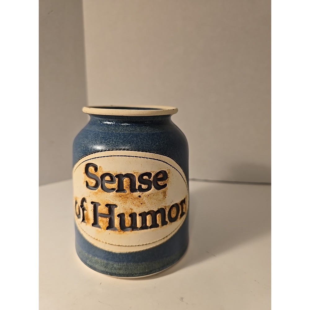 1991 Dr. Brophy's Ceramic Word Jars "Sense‎ Of Humor" Dark Blue, 4.75" T (1pc)
